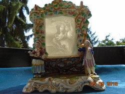 Antik Meisseni jellegű BAROKK HÁZI OLTÁR LITOFÁN MADONNÁVAL