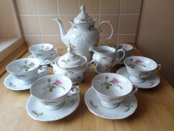 Walbrzych lengyel rózsás porcelán teázó készlet 6 személyes