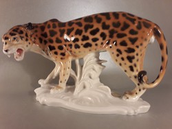 ELSZÁMOLHATÓ! Leáraztam Karl Ens porcelán leopárd jelzett hibátlan eredeti