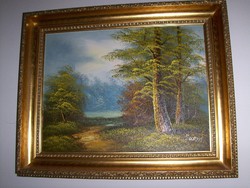 Burns festménye. Erdei út. 42 x  32 cm. olaj/vászon