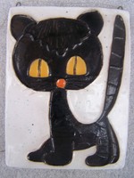 Fekete cica kerámia falikép