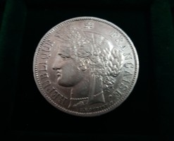 Ritka francia ezüst 5 Frank 1870 A, aXf, 25 g.
