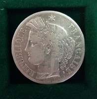 Gyönyörű francia 5 Frank 1849 A, ezüst , 25 g.