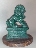 FOO kutya - oroszlán  malachitzöld szobor kő talpazaton