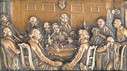 0S068 Sakkozó urafiak bronz plakett keretben