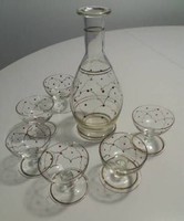 Regi pottyos antik uveg italos keszlet, 6 db Parádi, talpas üveg pohár, körben zománc díszítéssel