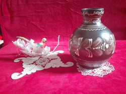 Kerámia váza jelzett szép árnyalatok mintájában szép mintázat, 22 cm/20 cm