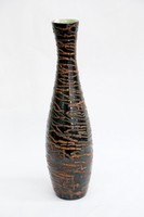 Ceramic vase decorated with a red pattern on a black background, industrial art, retro, circa 1970 (01858)