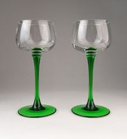 0Q986 Régi zöld talpas Francia pezsgős pohár pár