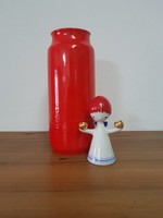 Piros hollóházi porcelánok - angyal és váza