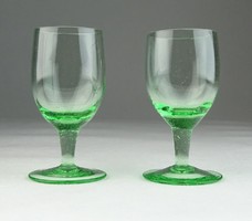 0S913 Régi halványzöld pálinkás üveg pohár pár