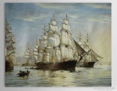 Ships, sea, sailboat imposing painting picture on canvas, luxury design, exclusive gift