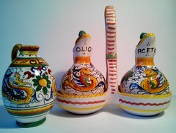 DERUTA RAFFAELLESCO four-piece ceramic oil and vinegar dispenser with dragon pattern