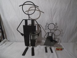 Candle holder - 2 pcs - gilde father 38 x 20 x 10 cm - little girl 25 x 10 x 7 cm - metal