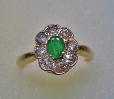 Szép arany smaragd,0,72ct gyémánt gyűrű 