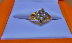 Csodálatos ritka antik arany gyémánt,akoya gyöngy gyűrű