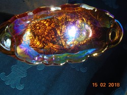 Art Nouveau fenton carnival glass decorative plate with eosin glaze, embossed floral pattern