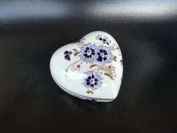 Zsolnay szív alakú, búzavirág mintás Bonbonier