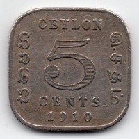 Ceylon 5 cent, 1910