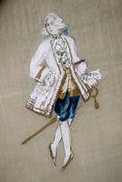 Antik festmény festett selyem kép barokk viseletben páros oválisan keretezett állapotban
