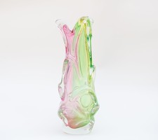 Nagyméretű húzott cheh üvegváza - gyönyörű színek és forma