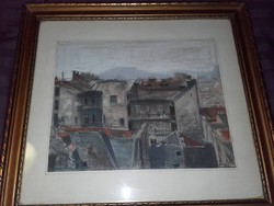 Budapest Houses - Marich Géza Gordon Signed Painting 1953 by Canadian Hungarian Artist (1913-1985)