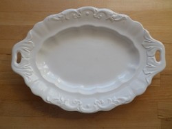 Régi Zsolnay fehér porcelán füles tál 23,5 x 33 cm