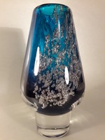 Buborékos vastagfalú fémoxidos művész üveg váza 18,5 cm