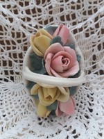 Antique German ens flower basket, rose petal.