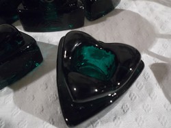 Gyertyatartó Német tömör üveg sötétzöld NEHÉZ 10 dkg  6 x 3 cm - HIBÁTLAN