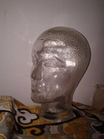Üveg art deco kalaptartó modell, női parókatartó fej