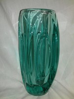 Retro zöld Cseh  üveg váza