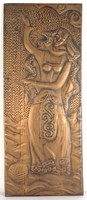 0T661 Nagyméretű fonalgombolyító lány réz relief