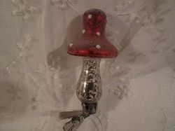 Karácsonyfadísz - gomba - régi - VASTAG ÜVEG - NAGY 9 x 4 cm hibátlan
