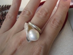 Liliom vastag ezüst gyűrű, igazgyöngy - 925