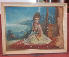 Ismeretlen szignós kínai hercegnő festmény, 60x80 + keret