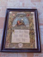 Ferenc József 1915 Imádkozik a király nagyméretű, címeres emléklap hadisegély pecséttel. 34x47 cm