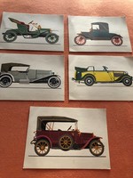 5 db régi autókat ábrázoló képeslap