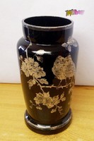 Ezüst festésű antik váza madaras, virágos motívumokkal, Muránói üvegből tökéletes állapotban.