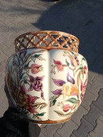 Zsolnay porcelán nagyméretű áttört kaspó