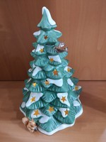 Karácsonyi mécsestartó kézzel festett Goebel porcelán fenyőfa mókussal és madárral