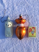 2 darab Ritka Üveg karácsonyfadísz régi jegesmedve, maci fehér és narancssárga sálas medve