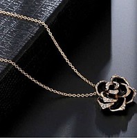 18K gold-plated (gp) black rose pendant with chain