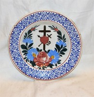 Apátfalvi ritka festésű kerámia tányér, falitányér jelzett Nagy Zs & F