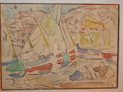 Louis Valtat (1869-1952) Nagy Francia festőművész - Vitorlások Collioure-ban - Pochoir nyomat!
