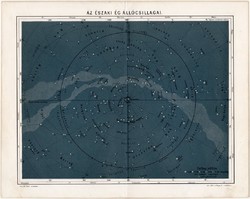 Az északi ég állócsillagai, litográfia 1894, színes nyomat, eredeti, magyar nyelvű, csillagászat