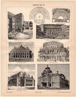 Színház II., 1898, egyszín nyomat, eredeti, magyar nyelvű, épület, Vígszínház, Bécs, Párizs, görög