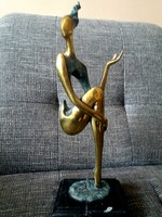 Abstract bronze sculpture # art deco female figure # with aesthetic gold and green patina