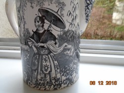 1830 Muzeális, Antik kínaizáló fekete fehér Édenkerti  tájjal, madaras hölgyekkel, kiöntő