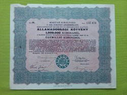 Államadóssági kötvény 1.000.000 koronáról 1925